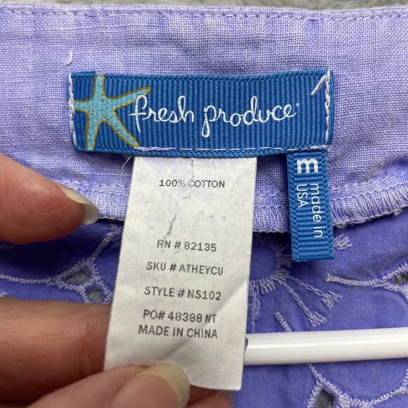 Fresh Produce Cover Up Dress Womens M Periwinkle Floral Eyelet Cotton Swim Beach - Picture 3 of 7